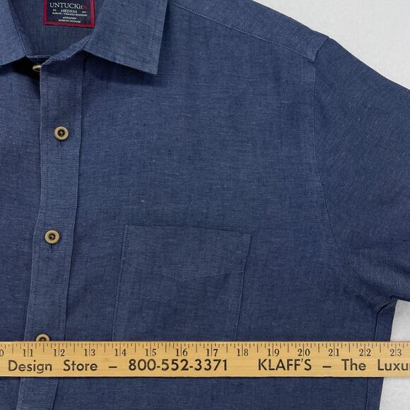 UNTUCKIT Shirt Mens M Cameron WR Linen Chambray Slim Fit Wrinkle Resistant Blue - Picture 11 of 13